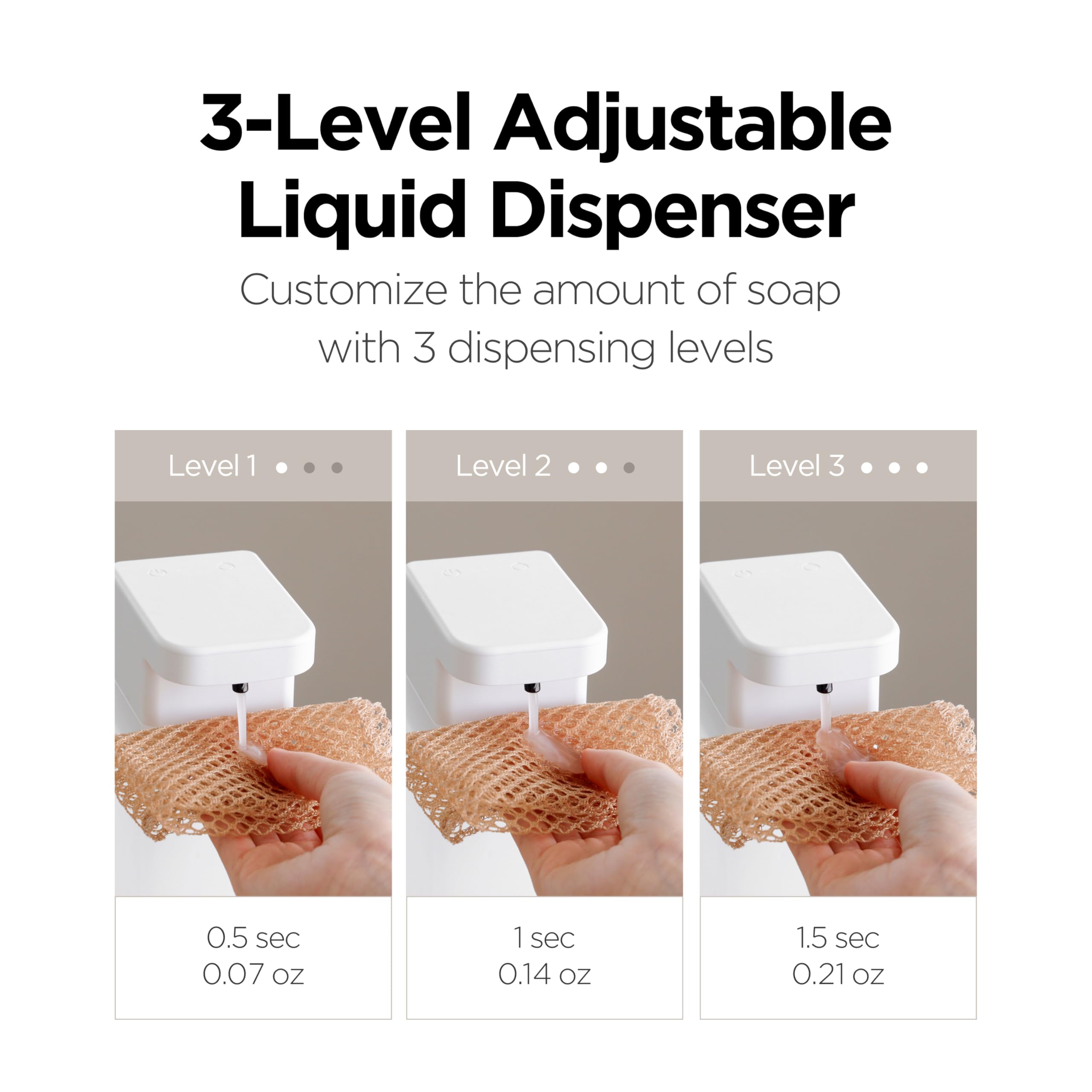 mooas Dispensador automático de jabón líquido, dispensadores de jabón de manos sin contacto de gel automático, sensor eléctrico recargable por USB, 3 niveles ajustables, IPX7, dispensador de jabón