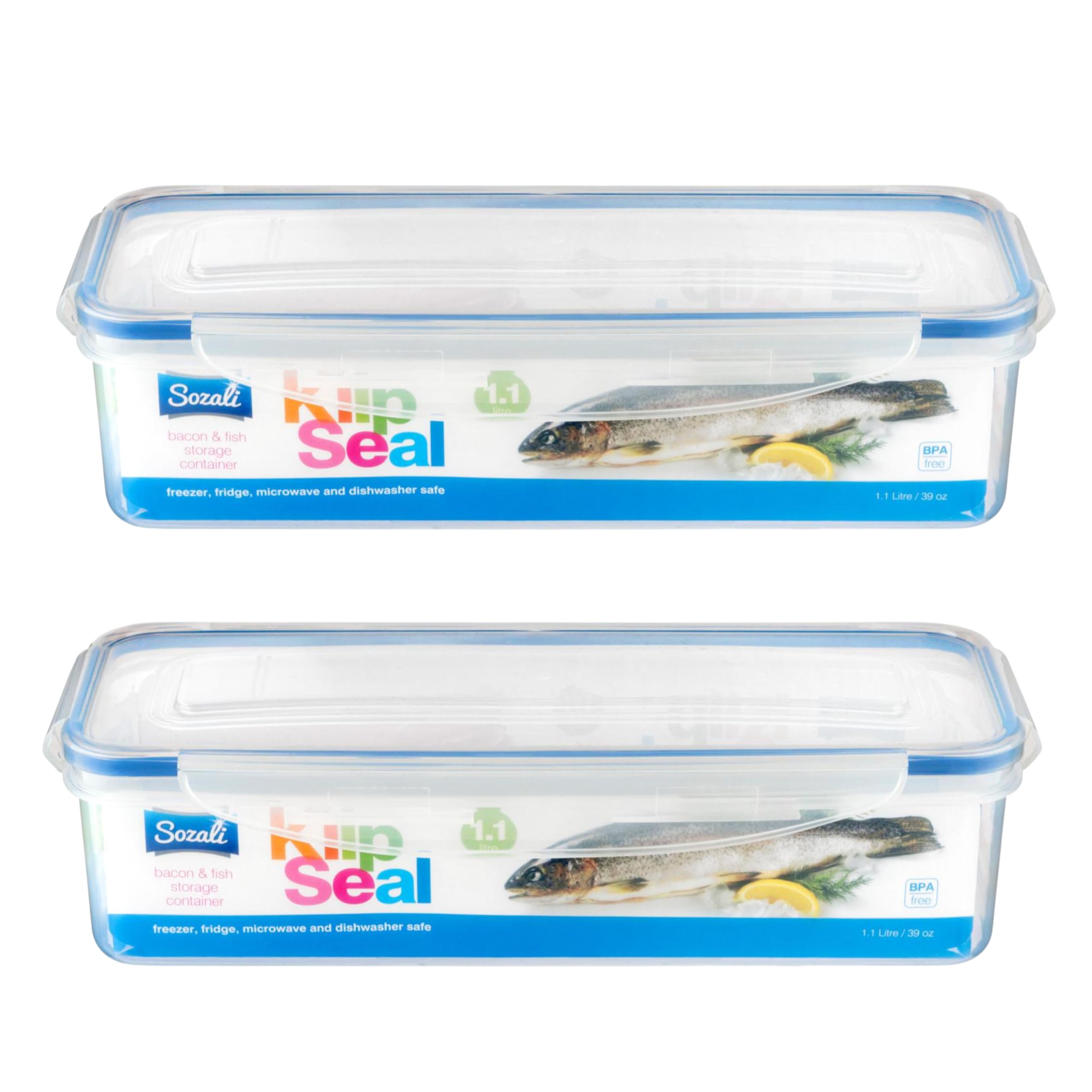 HOMESHOPA Rectangular Bacon Storage Containers, 2 Pack 1.1 Litre Plastic Leakproof Food Storage Boxes with Lids, BPA Free Stackable & Airtight, Microwave & Freezer Dishwasher Safe