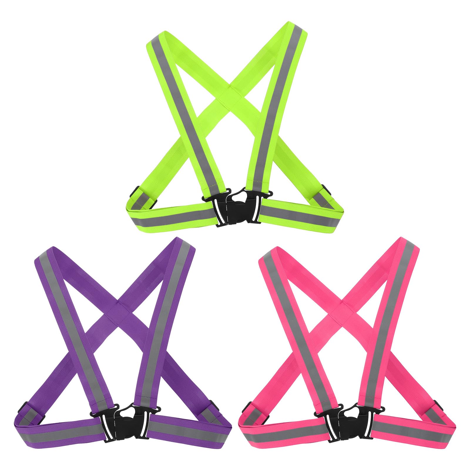PATIKIL Adjustable Reflective Running Vest Gear, 3 Pack High Visible Reflective Straps Fit All Ages for Night Running Jogging Biking Motorcycle Dog Walking, Green/Pink/Purple