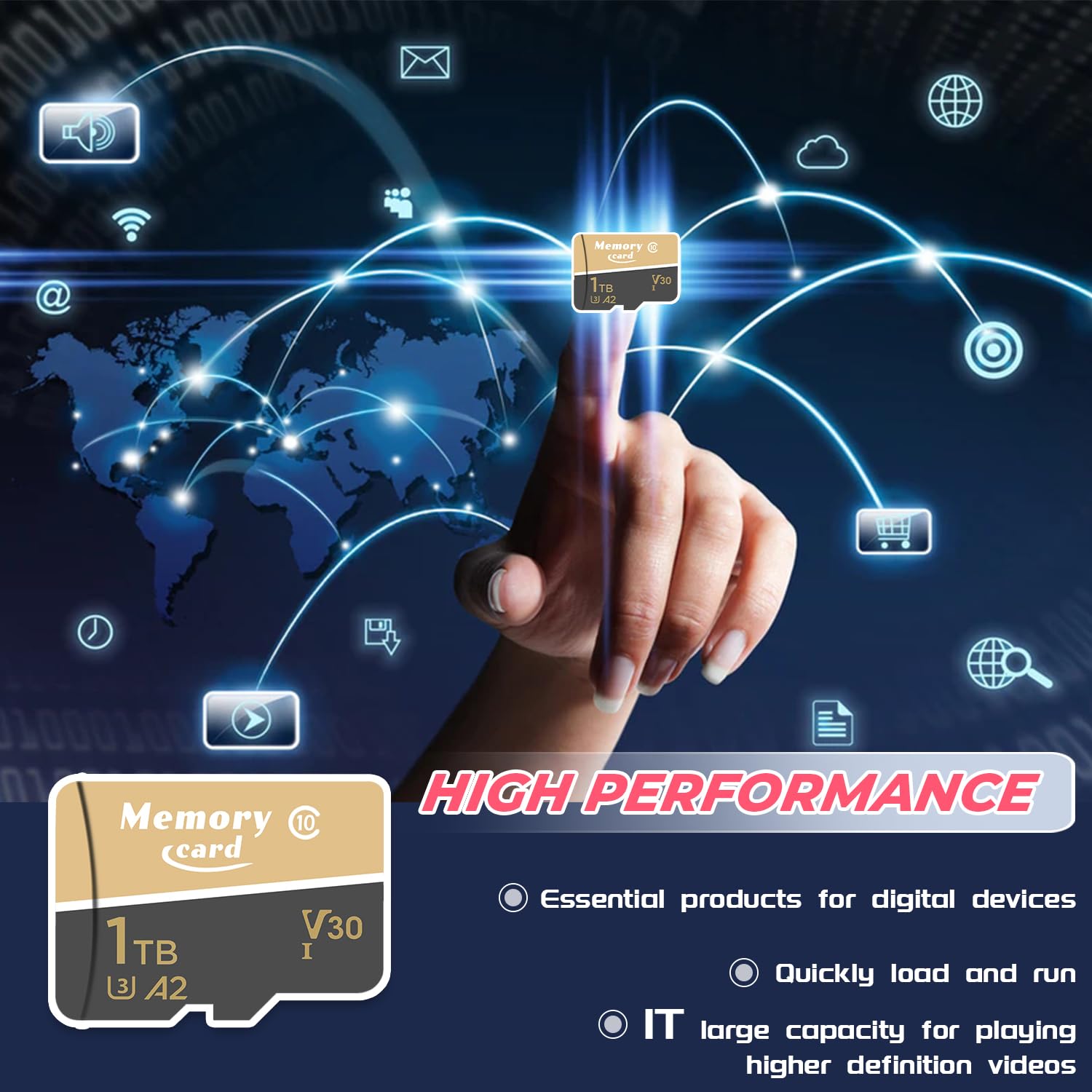 Micro Carte mémoire Full HD 1024Go Haute Performance, Mini Cartes mémoire Haute Vitesse, avec Adaptateur Carte TF, Prend en Charge Les Smartphones Carte mémoire (E-1024Go)