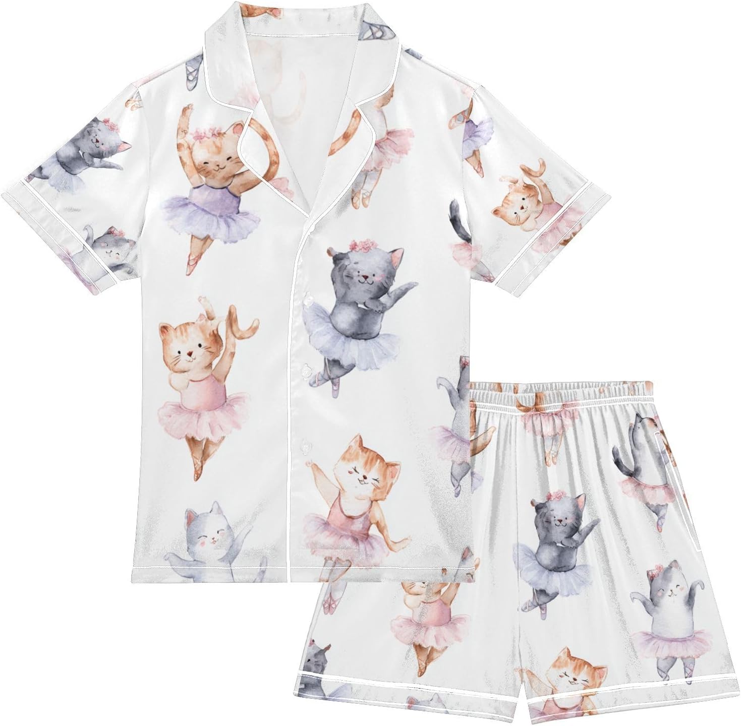 Silk Pajamas Sets Soft Satin 2 Piece Pjs Set Short Sleeve Sleepwear Nightwear