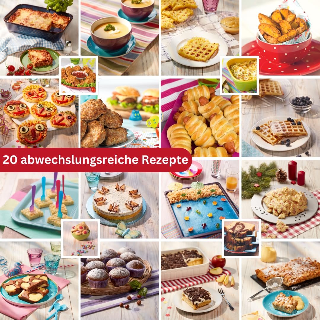Set di 5 bicchieri colorati in contenitore per biscotti con 20 ricette