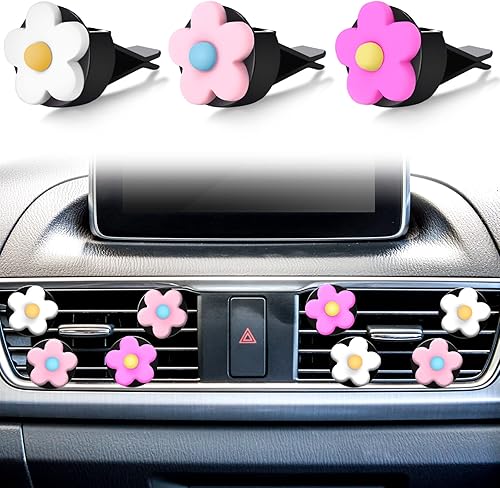 8 piezas de ambientador de flores con clip de accesorios de automóvil, decoración interior para mujeres y niñas, lindo encanto colorido decoración