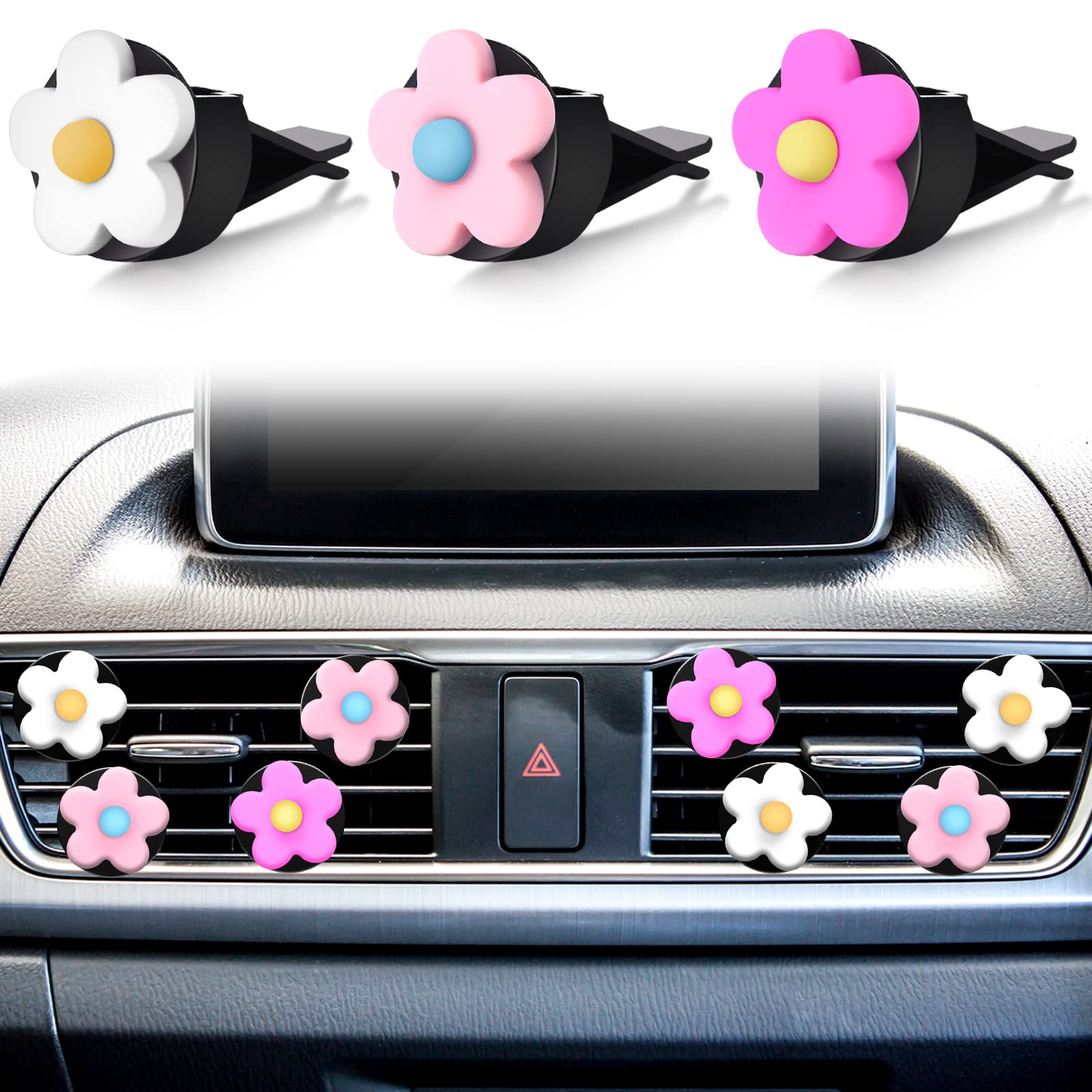 Frienda 8 Pieces Daisy Flower Air Freshener Cute Flower Car Clips Air Vent Clip Car Accessories Interior Decor for Women Girls Charm Colorful Air Vent Decorations(Sweet Colors)