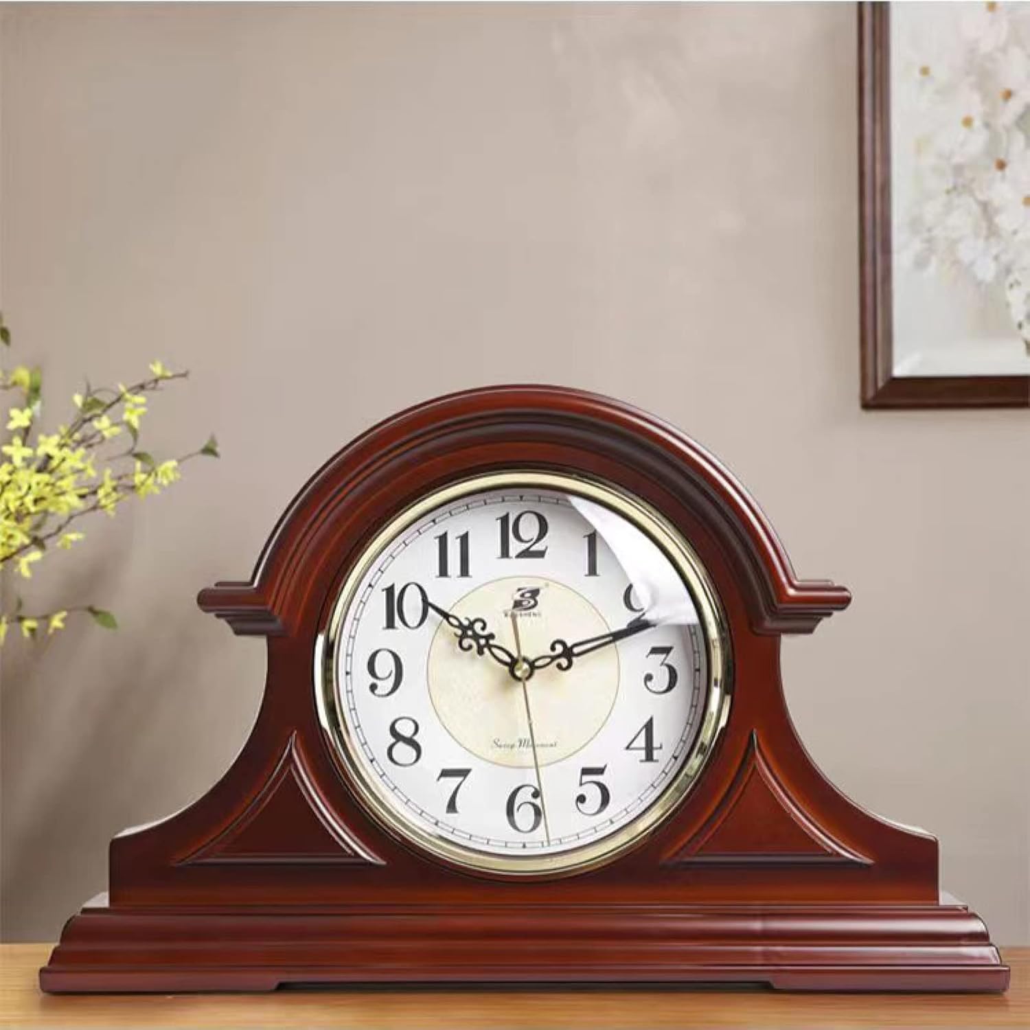 ACICS Chinese Retro Table Clock Plastic Clock Table Household Clock Vintage Clock Living Room Ornament Decoration Desktop Clock Retro Mantel Clock Study Bedroom Children's Room Clock(47 * 30CM, A)