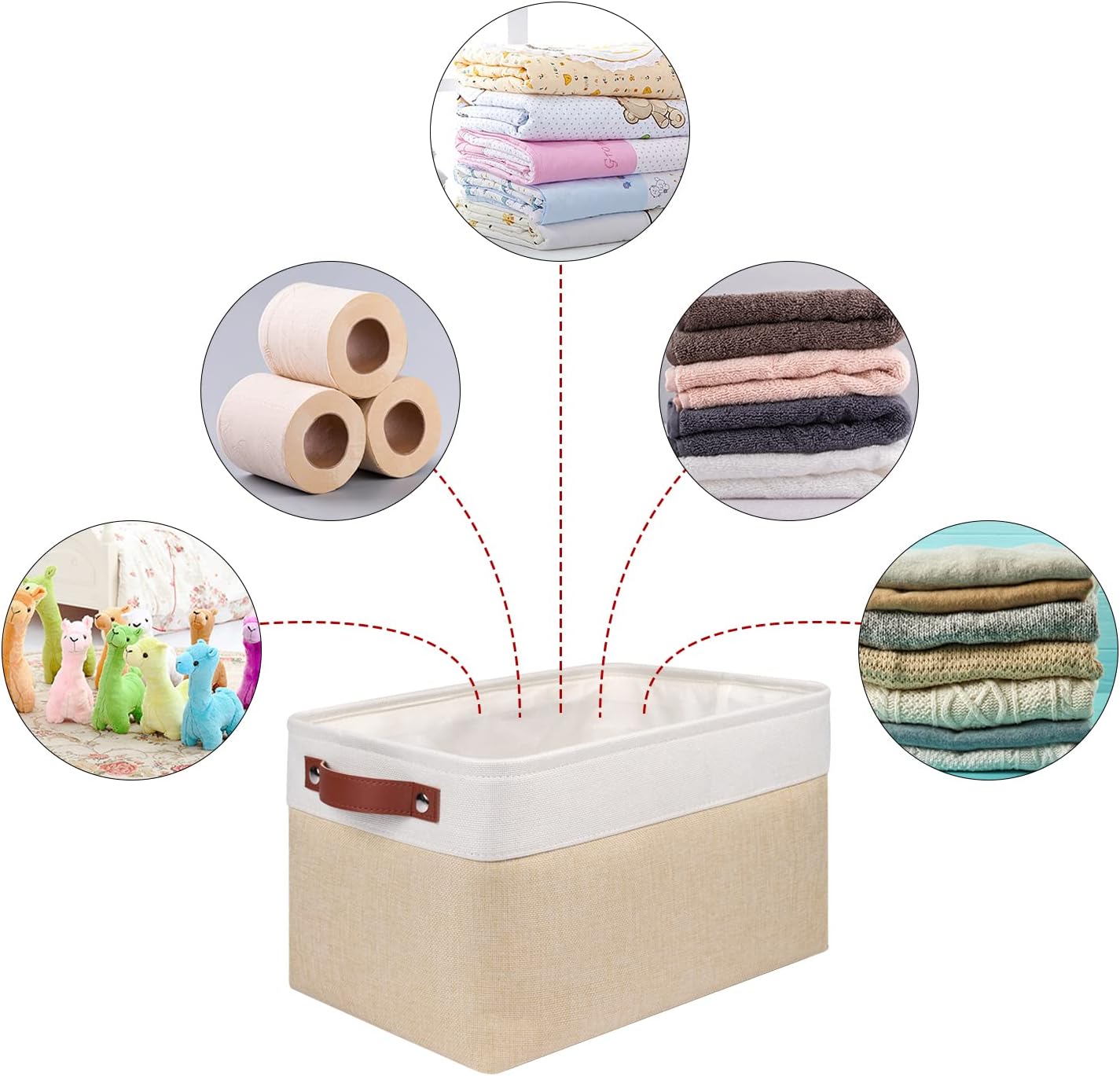 Univivi Foldable Storage Baskets 4-Pack Rectangular Cube Storage Organizer Bins with Sturdy PU Handles for Shelf Nursery Home Closet Organizing (Beige, 15”X10.5”X9.5”)