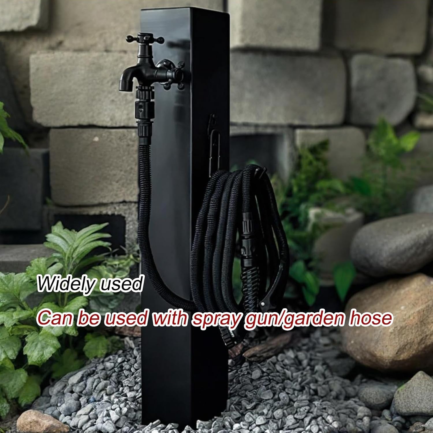 inless Steel Outdoor Water Fountain - Detive Hydrant Dispenser, Freeze-Proof Garden Irrigat Post, 40cm Black Water Column for Lacaping, & Slish Garden Feature