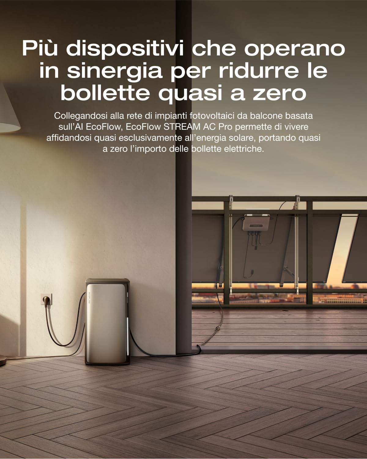 EcoFlow STREAM AC Pro, kit fotovoltaico con 1,92 kWh battria, 100% compatibile con tutti i microinverter, 1.200 W uscita, espandibile a 11,52 kWh, modalità TOU e controllo intelligente con AI