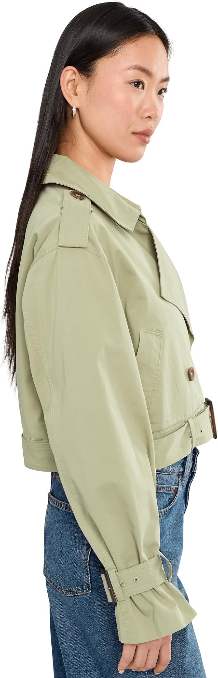Женские Blank NYC Cropped Trenchcoat in Green — фото 4