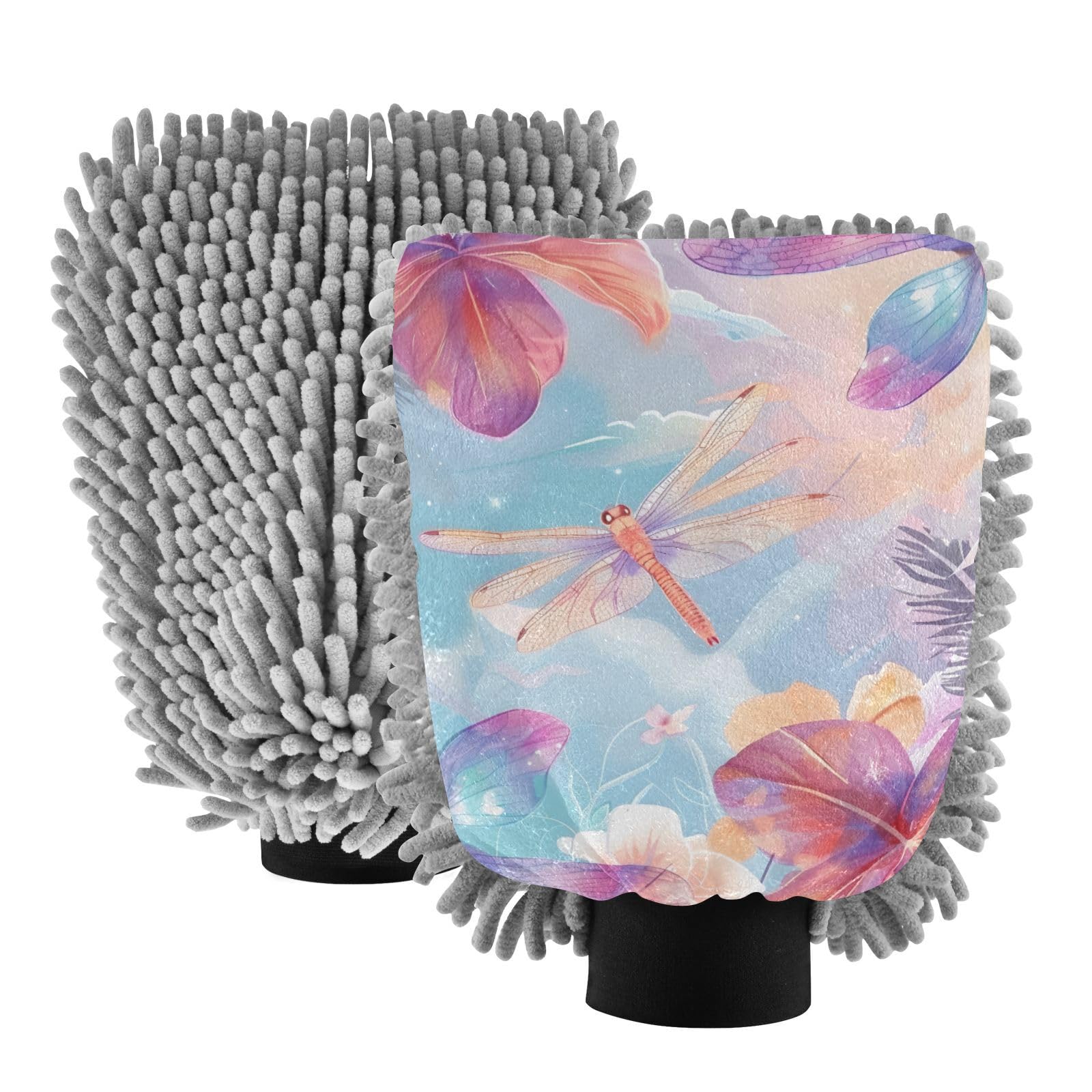 IOACIY Absorbent Microfiber Car Wash Drying Mitts, 2 Pack, Scratch-Free & Lint-Free, Rich Foam, Highly Absorbent, Double Sided, Wash Mitt Perfect for Car Washing, L, Dragonfly (7)