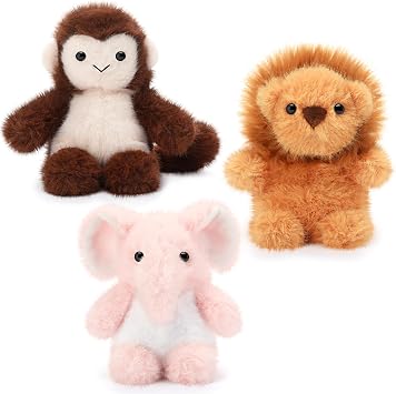 Gejoy 3 Pcs 6 Inch Forest Stuffed Animal, Soft and Fluffy Forest Series Plush Monkey Elephant Lion Stuffed Animals for Kids Birthday Party Gift Baby Shower Animal Themed Decoration