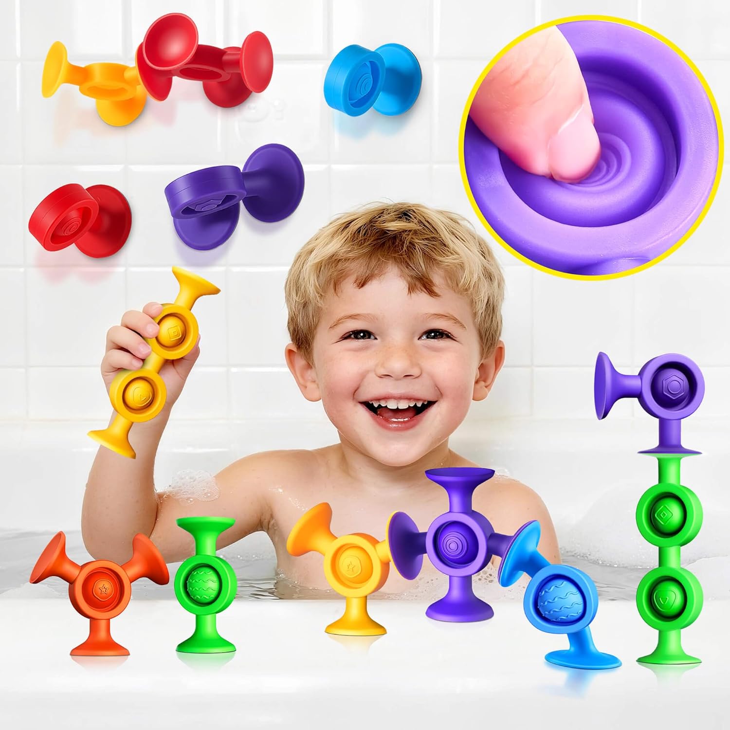 Baby Bath Toys Suction Toy: No Hole Bath Toy for Baby Toddlers Sensory Fidget Toys for Autism Fine Motor Skills Suction Cup Toys for Boys Girls - Bathtub Airplane Travel Easter Basket Stuffers