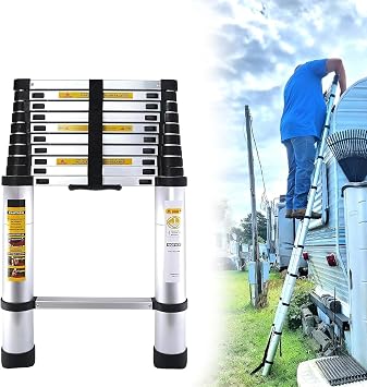 Telescopic Ladder Collapsible Step Ladder Securing Bolt 3.2m Extendable Stainless Steel Folding Extending Portable 11 Steps Extension DIY Multi Purpose