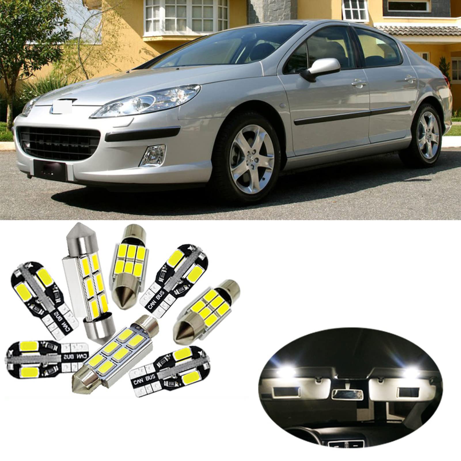 11 Uds Blanco frío Canbus Bombillas LED para Coche Kit de Paquete de Interiores, para Peugeot 407 SW 2004-2010 Mapa cúpula Maletero guantera luz