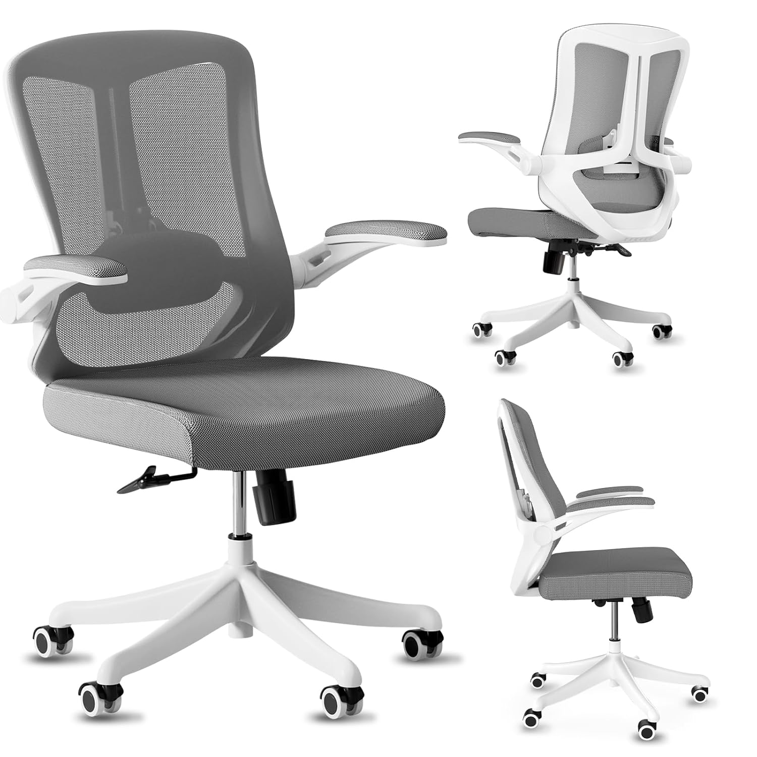 Office Chair Ergonomic Comfort Home Desk Chair Mid Back Gaming Chair with Wheels Adjustable Height Lumbar Support Flip-up