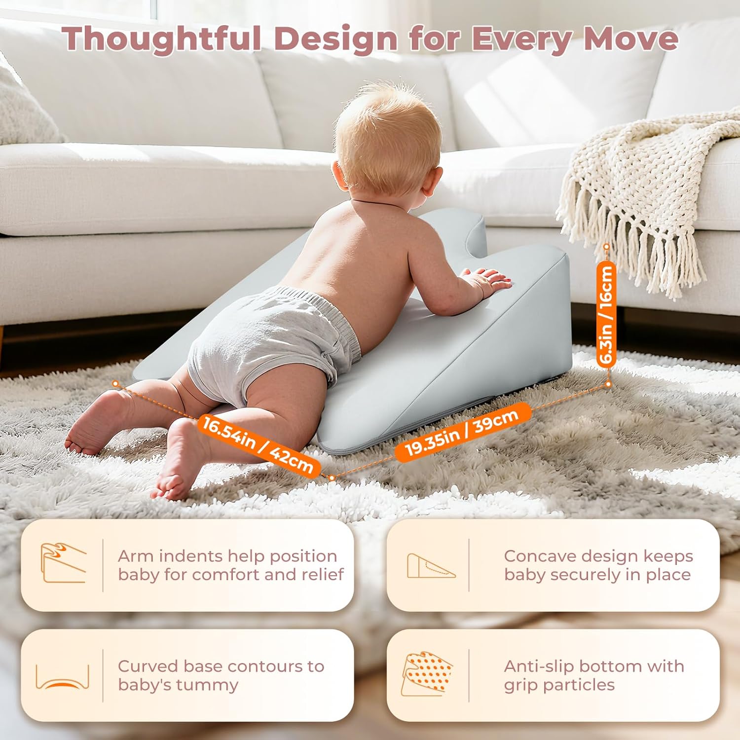 2026 Upgraded Nursing Reflux Prop with Leather Cover for Baby Gas, Colic Relief & Burp, Memory Foam Tummy Time Pillow for Infant 0-12 Months Feeding, Neck, Shoulder and Body Support - Grey