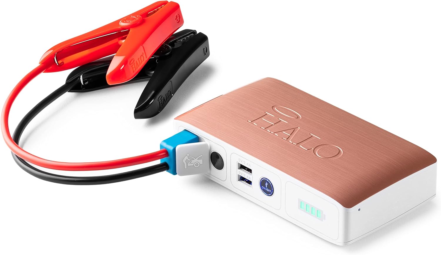 HALO Bolt Compact Portable Car Jump Starter - Car Battery Jump Starter with 2 USB Ports to Charger Devices, Portable Car Charger - Rose Gold
