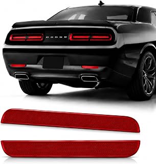 Red Lens Rear Bumper Reflectors for 2015-UP Dodge Challenger Rear Reflector | Rear Reflector, Bright Red Lens, Challenger Rear Bumper Reflector Cover, Pack of 2