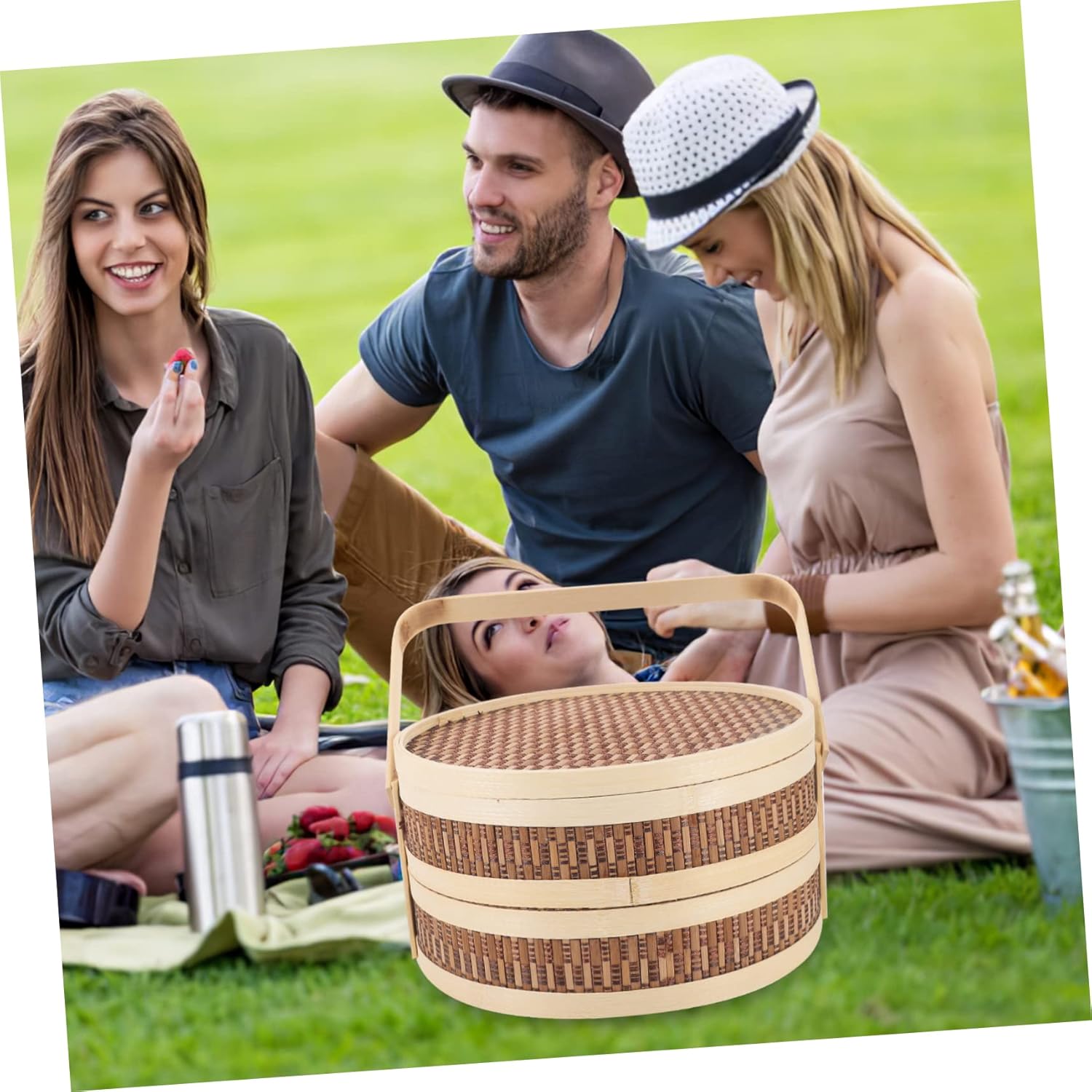 Portable Japanese Picnic Basket Decorative Sushi Case Large Food Container Lunch Warmer Woven Basket Handle