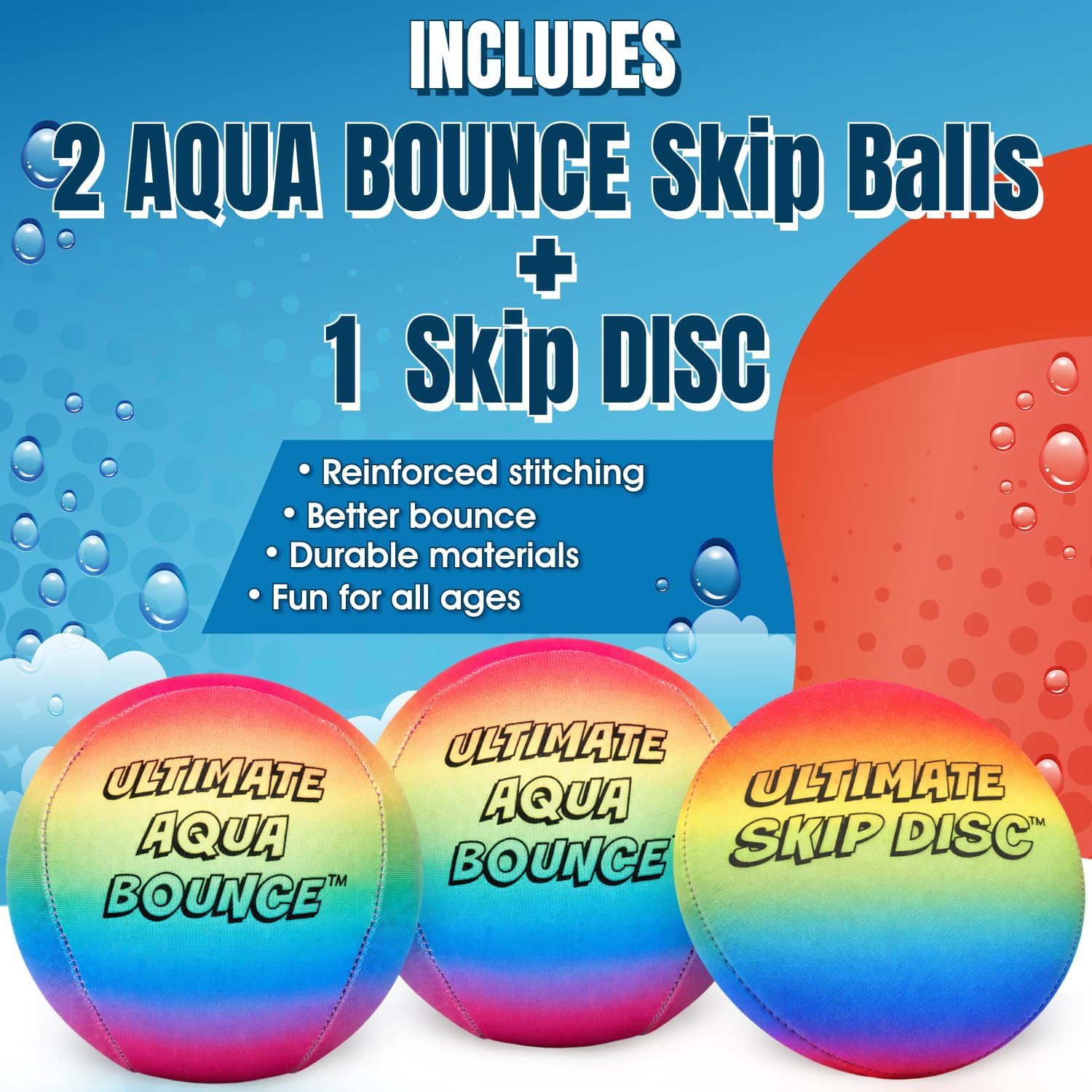 Activ Life Ultimate Skip Ball, Large 3" - 2 Water Skip Balls with 1 Skip Disc - Water Bouncing Ball Set for Beach, Pool & Lake Games - Fun Summer Toys for Kids, Teens, Adults & Families