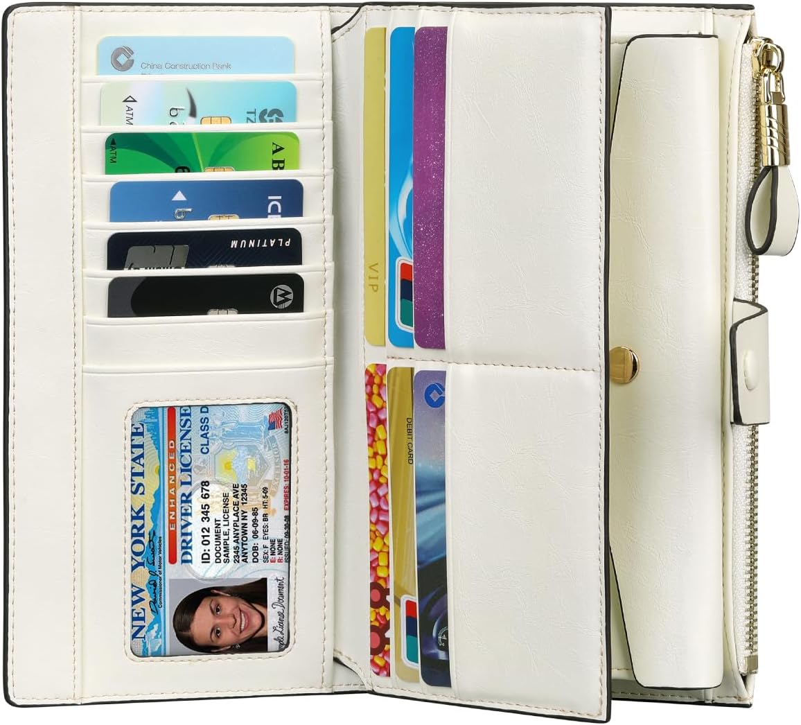 Itslife Womens Wallet RFID Blocking Large Capacity Luxury Wax Genuine Leather Wallets Clutch Wallet Ladies Card holder,Beige image 2