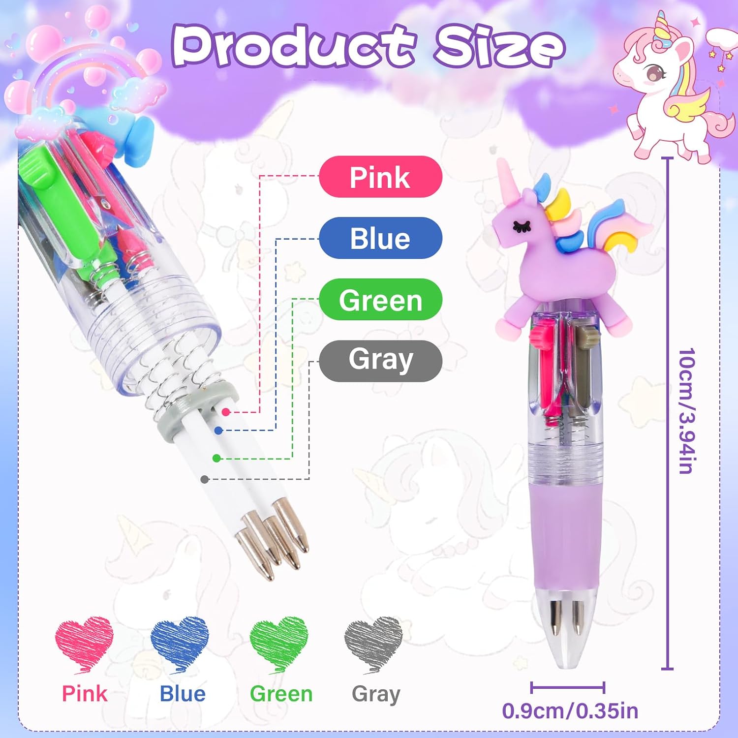 LiYiQ 24 Pcs Unicorn Party Favor Multicolor Pen in One Cartoon Cute 4-in-1 Pens Bulk Kawaii Various Unicorn Shapes Ballpoint Pens for Fun Gifts image 3