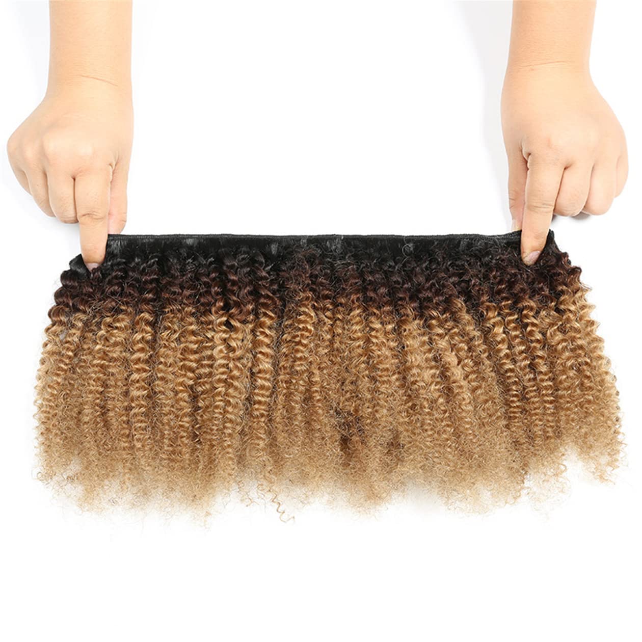 Curly Bundle Ombre Remy Hair Extensions Weft 100% Real Human Hair 3 Tone T1B/4/27 Afro Kinky Curly Weave 3.5 Ounces (10 inch)