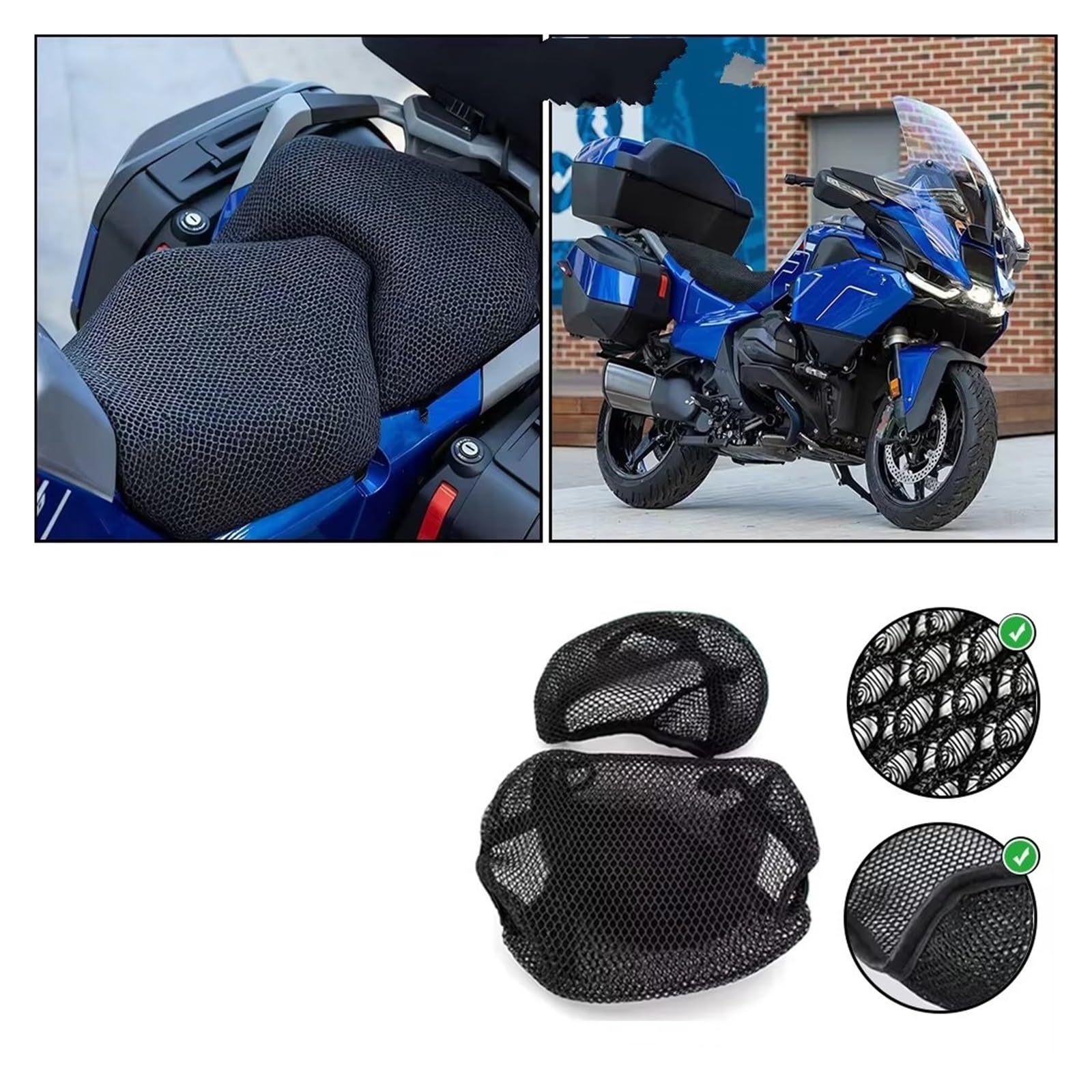 Moto Copri Sedili Per BMW R1300RT 2025- Coprisedile isolato per moto R 1300 RT Cuscino antiscivolo impermeabile in tessuto di rete nylon