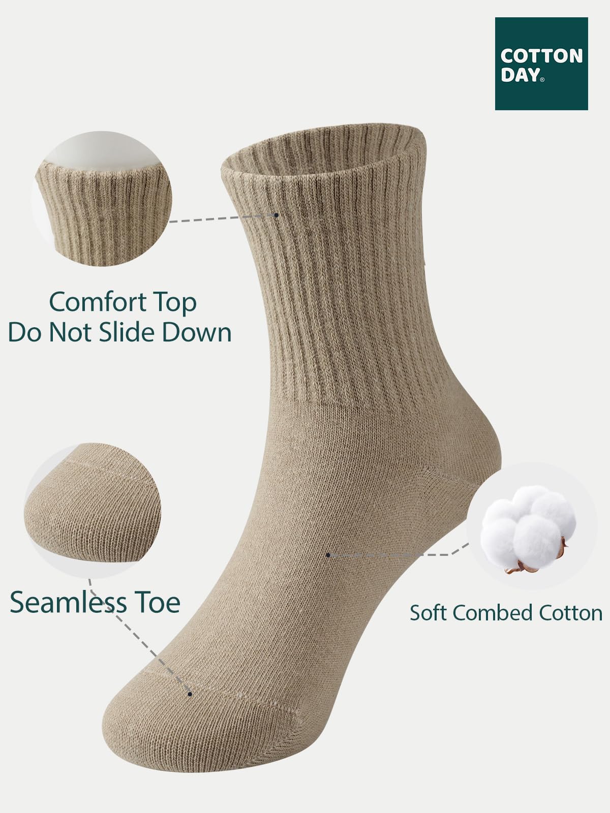 COTTON DAY Unisex School Kids Boys Girls Soft Cotton Athletic Socks 6-8 Years Khaki Size M (8)