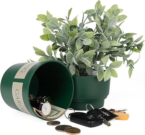 Miniatura 8 de Maceta con compartimento oculto seguro y secreto, ocultador de llaves secretas, oculta una caja fuerte secreta para llaves (negro)