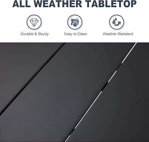 Miniatura 4 de VICLLAX Mesa de altura de barra para patio, mesa de bistró cuadrada para exteriores con agujero para paraguas, marco de metal y diseño de listones,