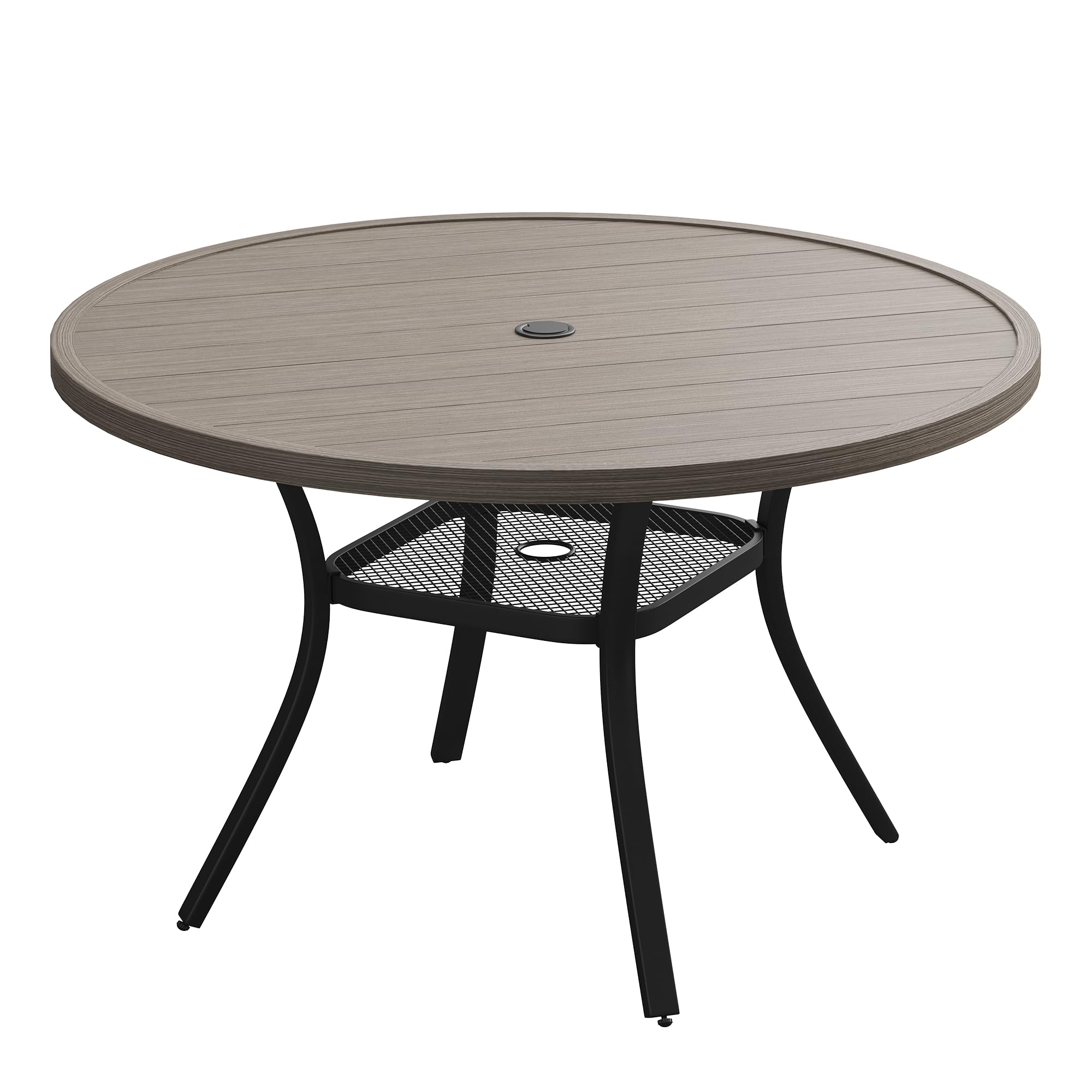 VICLLAX 47.2" Round Patio Table, Outdoor Dining Table for 6 with Umbrella Hole for Garden Lawn Deck Backyard, Antique Grey