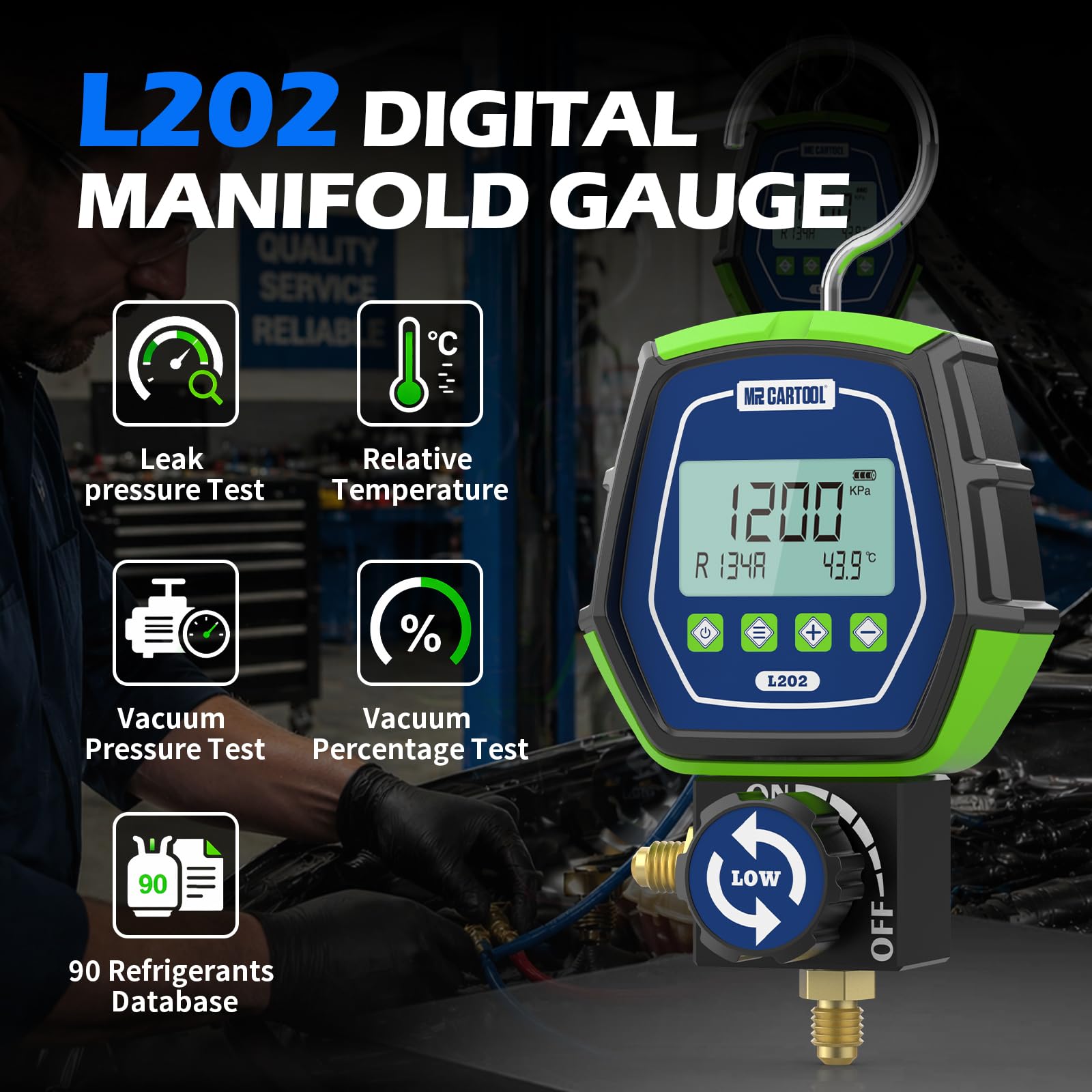 MR CARTOOL Manometro Digitale Gas Bassa Pressione HVAC Refrigerante Collettore Manometri Digitali per Sistemi di Refrigerazione Condizionatori R32 R410a