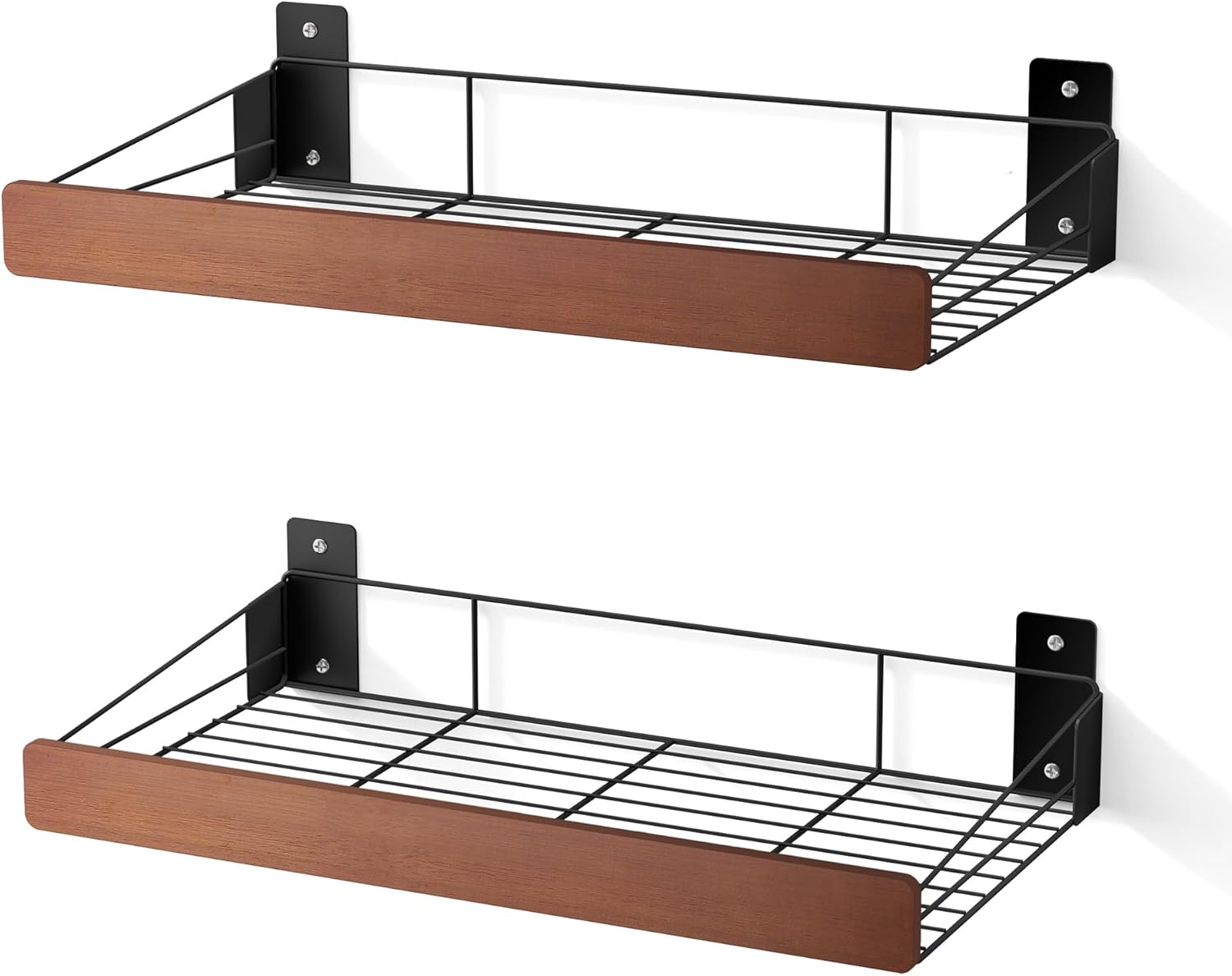2-pack laundry room shelves - wall mounted laundry room organizaton over the washer and dryer - matte black wall shelves with bamboo boards for bathroom, kitchen, living room