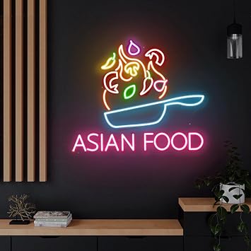 Asian Food Led Neon Sign LED 20inch Asian Food Business Neon Light Signs Wall Decor for Chinese Korean Japanese Restaurant Decorations