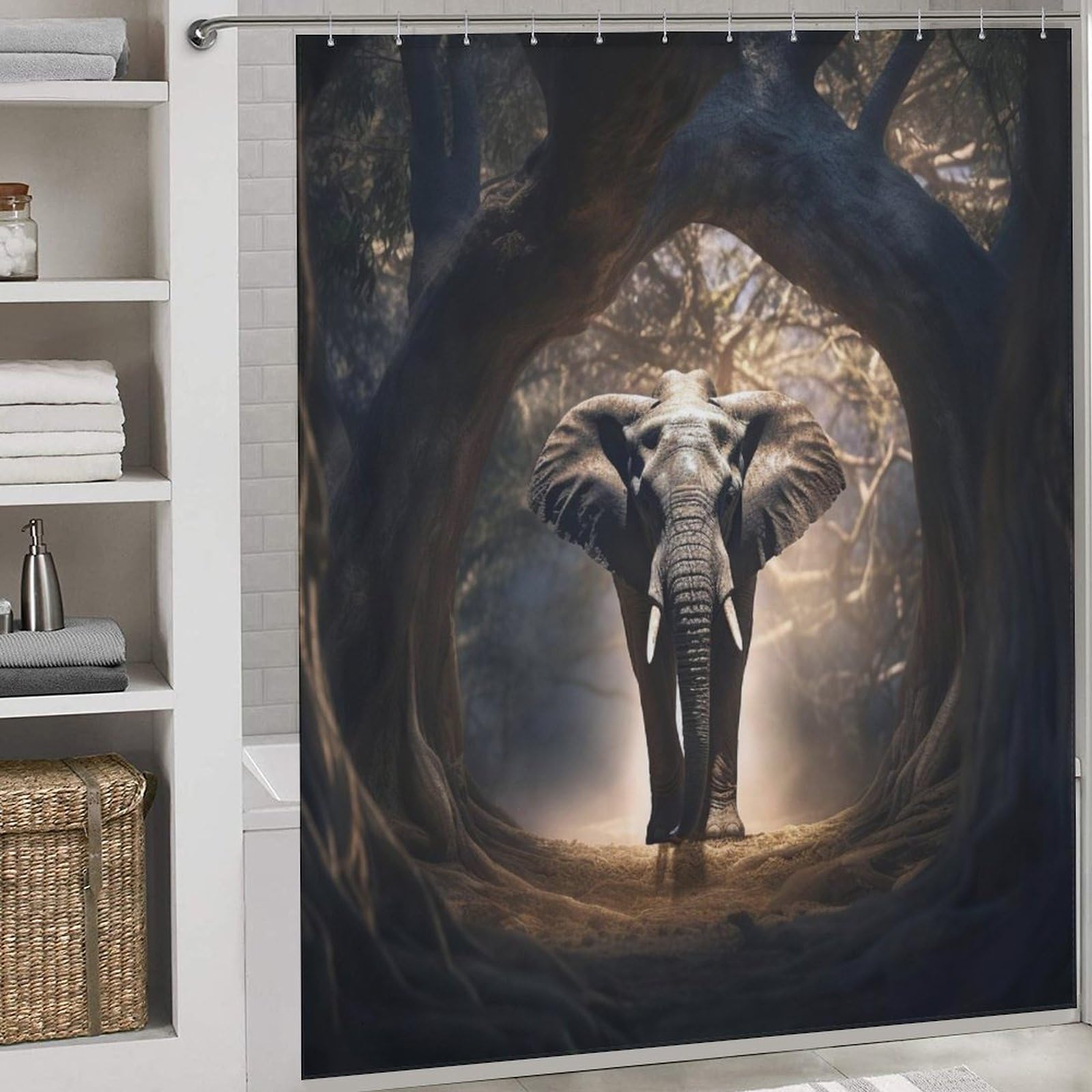 Rideau de douche imperméable en polyester lavable ElephFourmi 183x183 cm