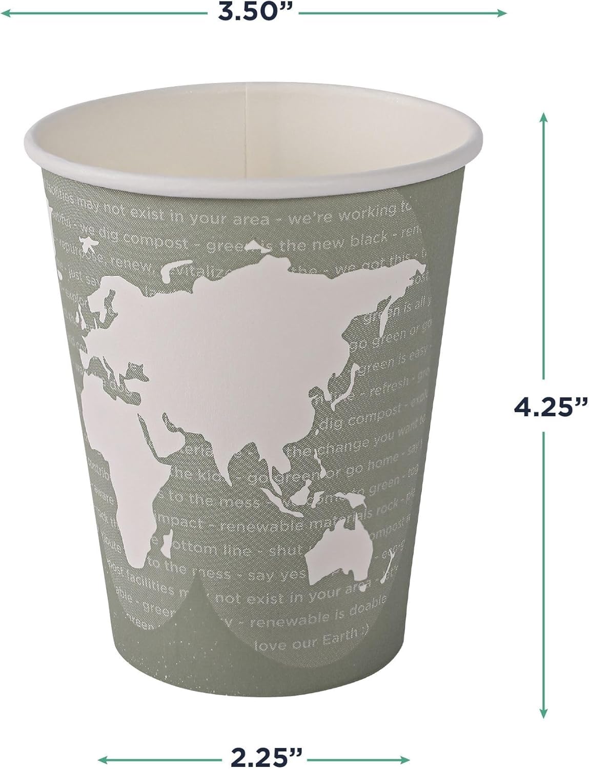 ECO PRODUCTS Compostable Disposable World Art 12oz Large Coffee Cups, Case of 1000, Renewable Hot Paper Cup, Plant Based PLA Lining, Color Coded