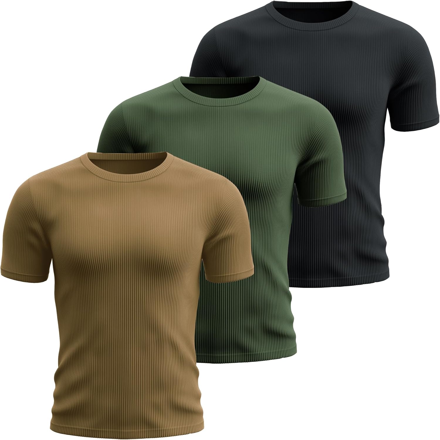 Huukeay 3 Pack Men's T-Shirts Crewneck Short Sleeve Shirts Ribbed Knit Tees Dressy Casual Tops - Image 4