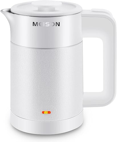 0.6L Small Electric Kettles Stainless Steel, Travel Mini Hot Water Boiler Heater, Double Wall Cool Touch Portable Teapot, Auto Shut-Off & Boil-Dry Protection, 120V/800W, 2 Year Warranty (white)