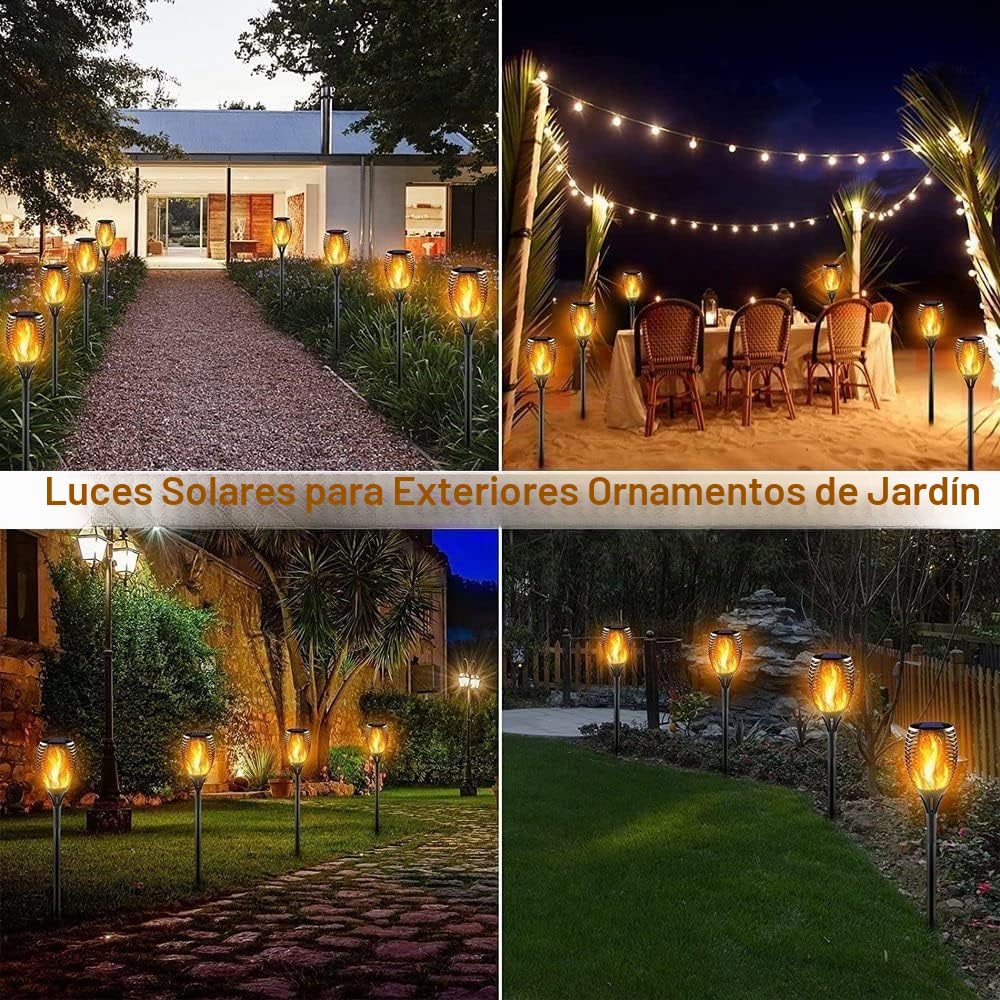 Llama Solar Luces 4 Paquetes Lámpara Antorcha Solares de Llamas Jardín Iluminación al Aire Libre para Patio, Césped, Pasillo