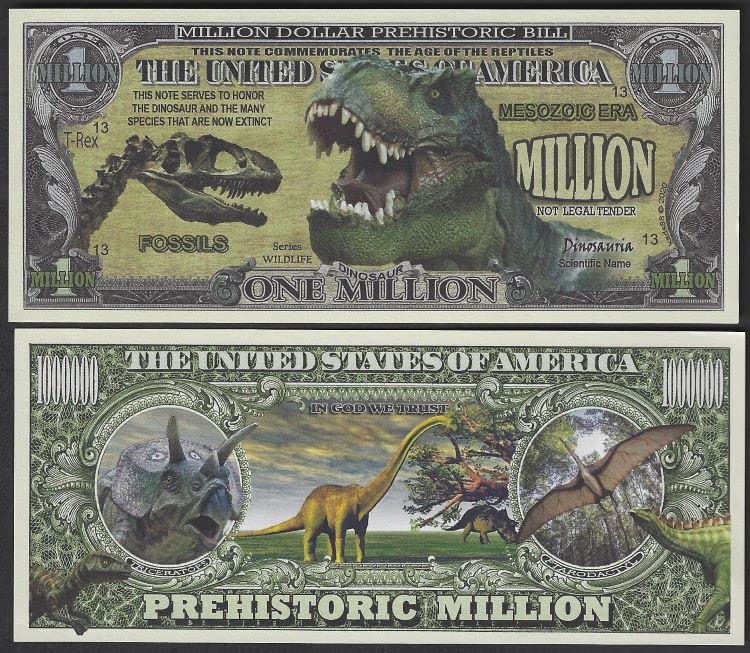 Anime Source Pre Historic Dinosaurs Tyrannosaurus Rex Ancient Novelty Million Bills - Lot of 25