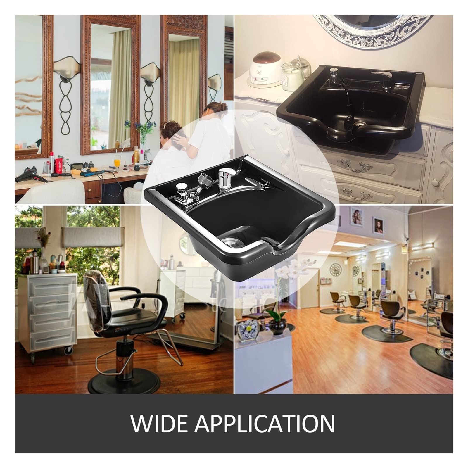 Shampoo Bowl Sink Black ABS Plastic Salon And Spa Hair Sink Beauty Salon Equipment Hair Washing Basin For Home Bathroom For Beginners DIY Use