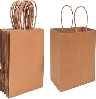 10 Pack Brown Kraft Paper Bags with Handles, 8" x 6" x 3" Gift Bags, Paper Bags for Gift Packaging