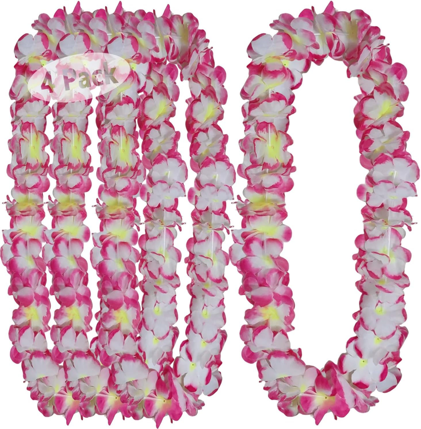 4Counts Thickened Hawaiian Leis Bulk, Tropical Flower Necklace Luau Party Favors, Graduation Lei Party Accessories (Pink), Generic