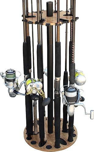 Rush Creek Creations Estante redondo para caña de pescar con poste de extensión de 6 pulgadas, soporte para caña de pescar y almacenamiento, acabado