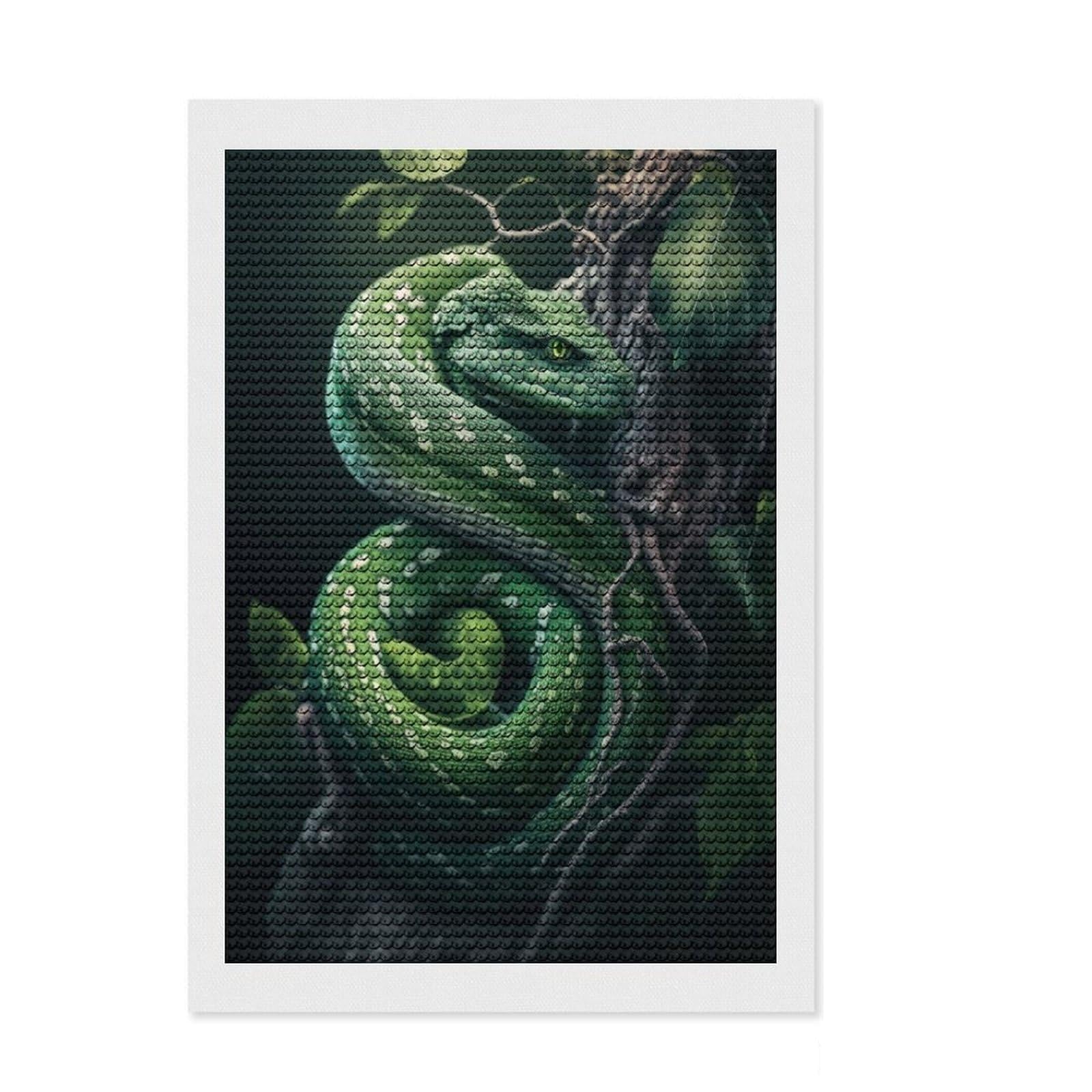 Junmoney Snake in Jungle Round Drill Diamond Painting 8"x12", Neat Printed Canvas, Satisfying Creative Project, Fun Craft Experience