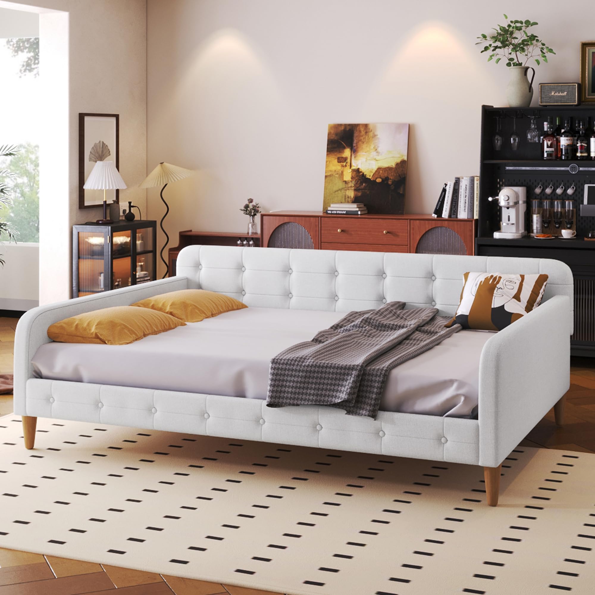 Photo 1 of **** INCOMPLETE SET **** **** NO RETURNS - NO REFUNDS **** Ball & Cast Full Size Daybed,Upholstered Day Bed Frame with 4 Wood Legs,Button Tufted Sofa Bed for Living Room,Apartment,No Box Spring Needed,Easy Assembly,Beige