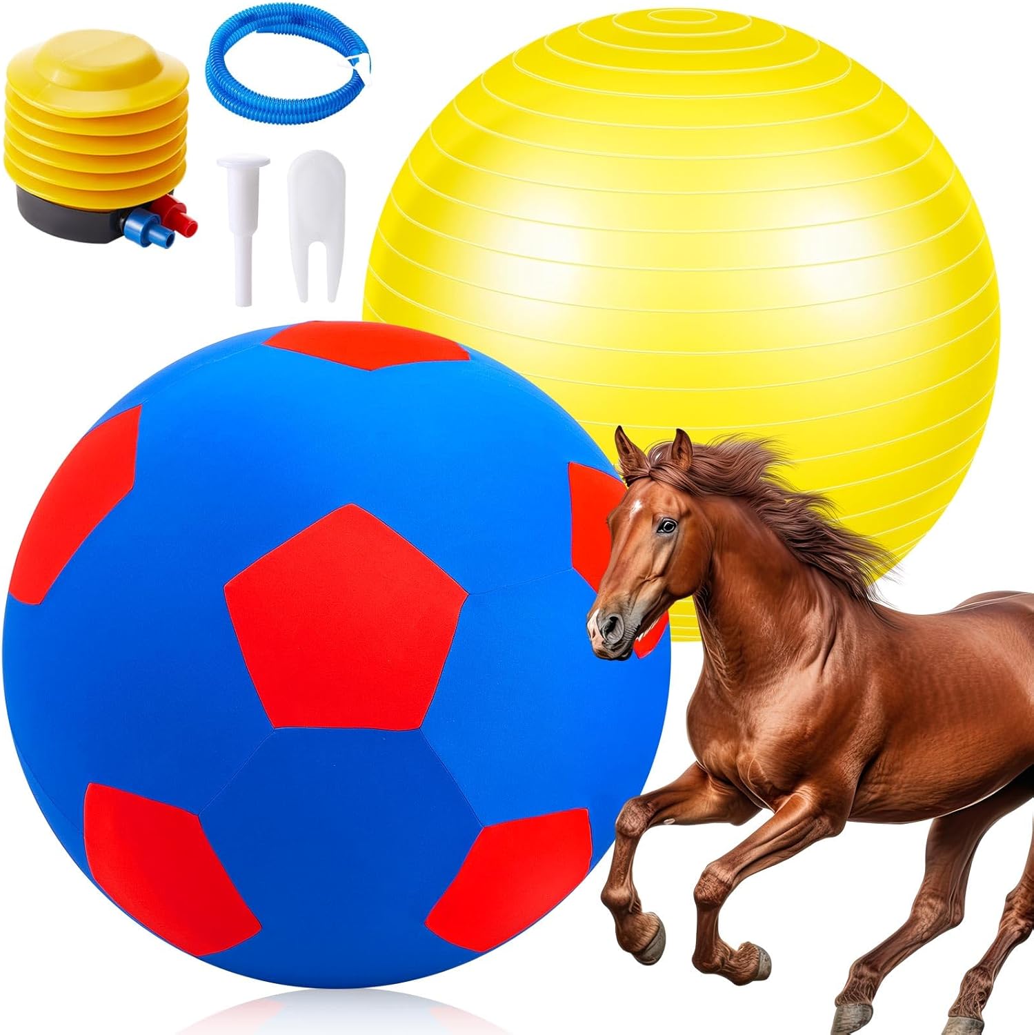 48 Inch Giant Herding Ball with Cover Anti Burst Ball Please Watch VCR for How to Inflation Large Horse Toys for Horse Stall Entertainment Play, Pump Included(Blue-red)
