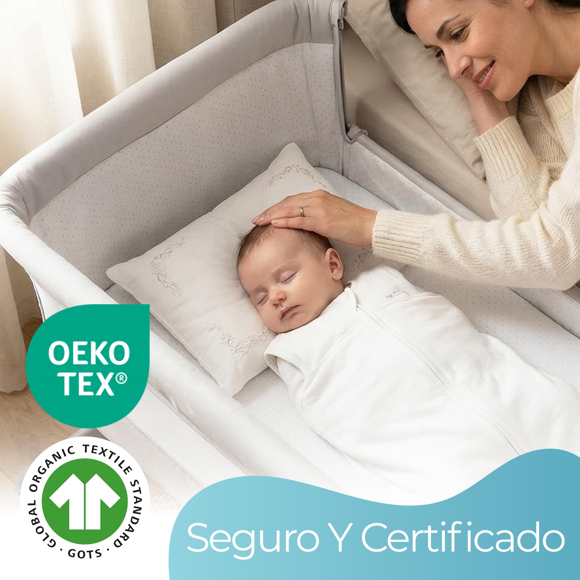Sábana Bajera Minicuna 50x90 cm – 100% Orgánico Completamente Natural Juego de 2 Blanco Sabanas Minicuna – Suaves y Transpirables – Ajuste Elástico