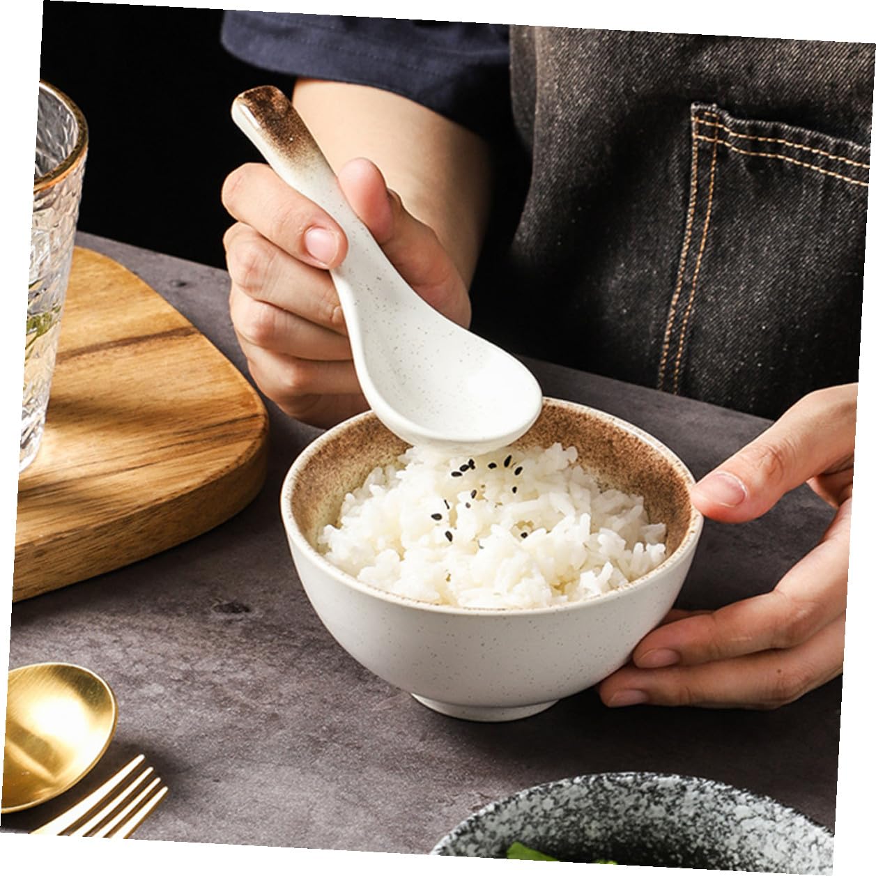 5 pièces Cuillères Céramique Japonaise Résistantes Chaleur pour Soupe Ramen Riz Porridge Service Quotidien